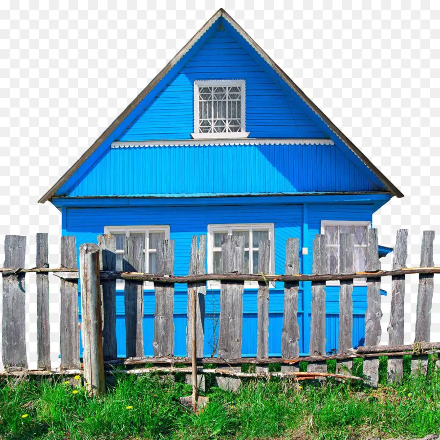 Blue House With Fence，สีฟ้า PNG