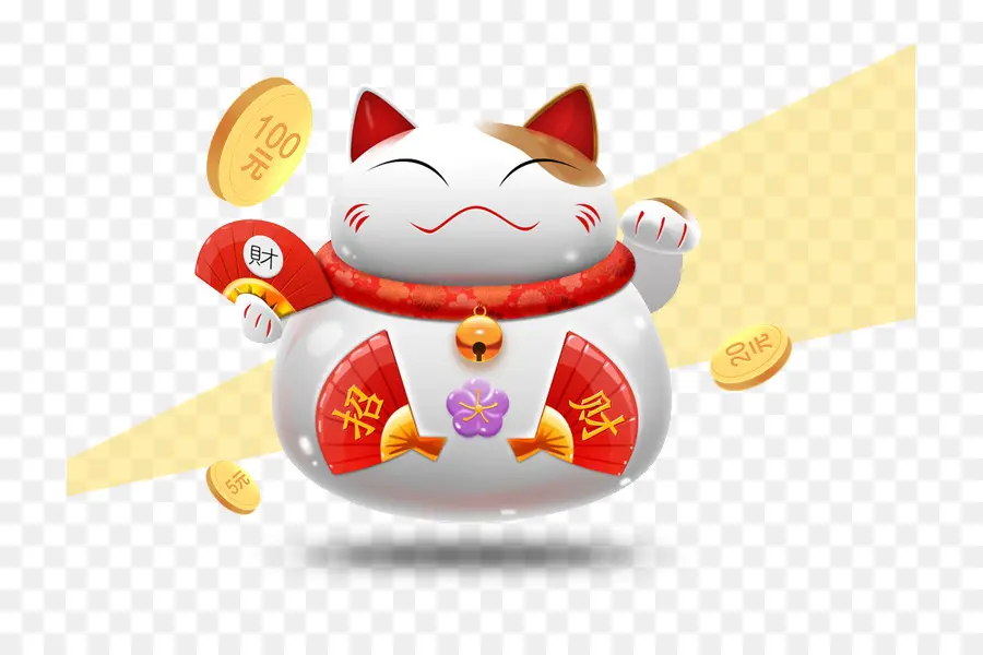 สีขาว Maneki Neko กับเหรียญ，แมวโชคดี PNG