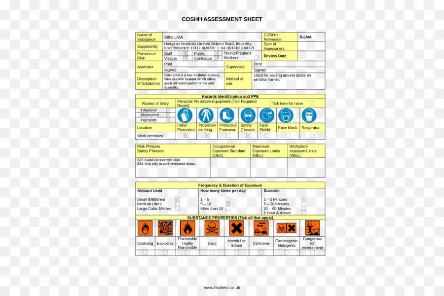 แผ่นประเมิน Coshh，ความปลอดภัย PNG