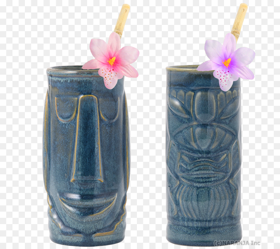 แก้ว Tiki สีน้ำเงิน，ดอกไม้ PNG