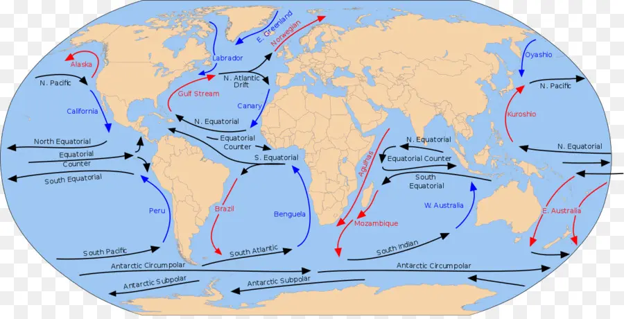 แผนที่โลก，กระแสน้ำในมหาสมุทร PNG