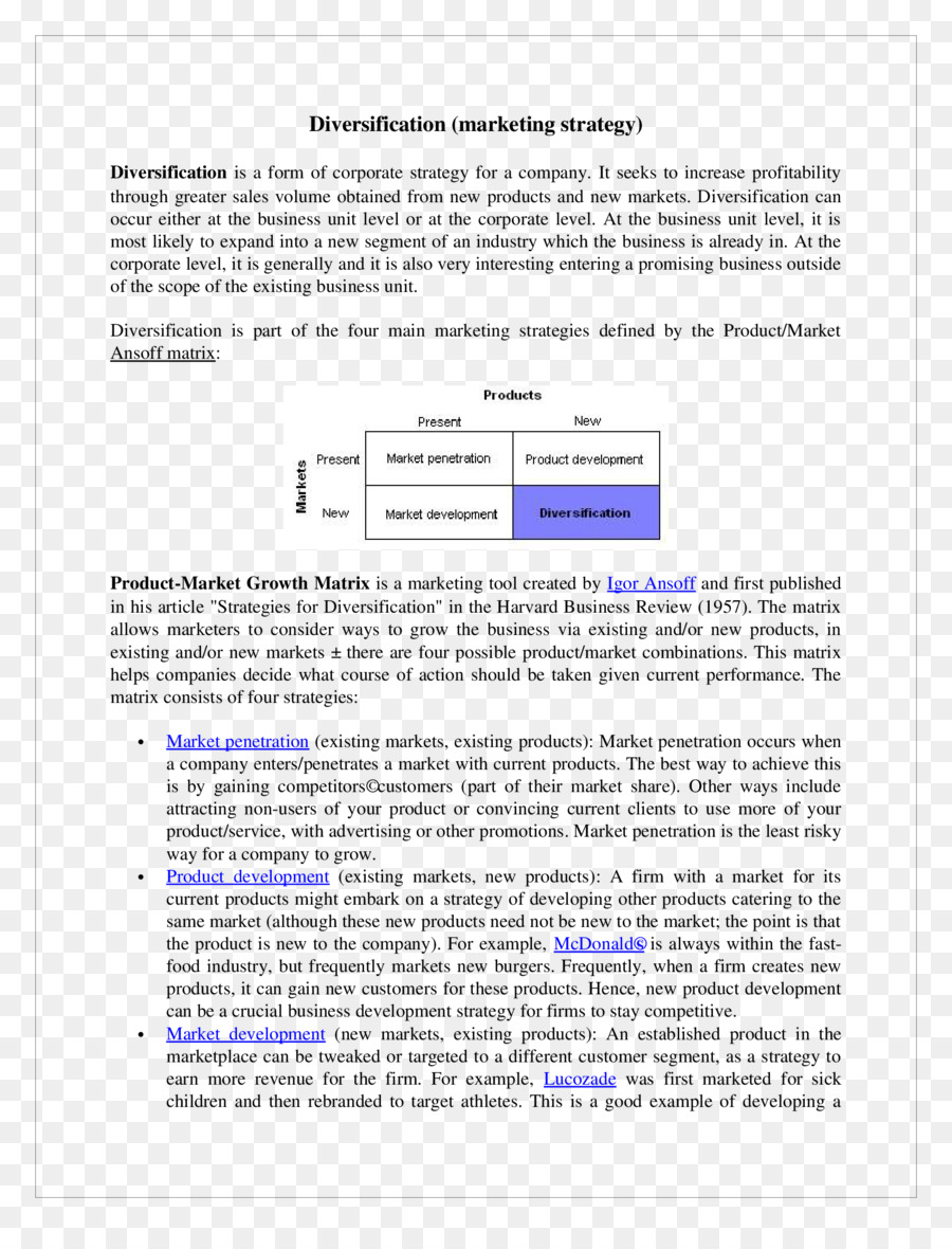 เอกสาร，Ansoff เมตริกซ์ PNG