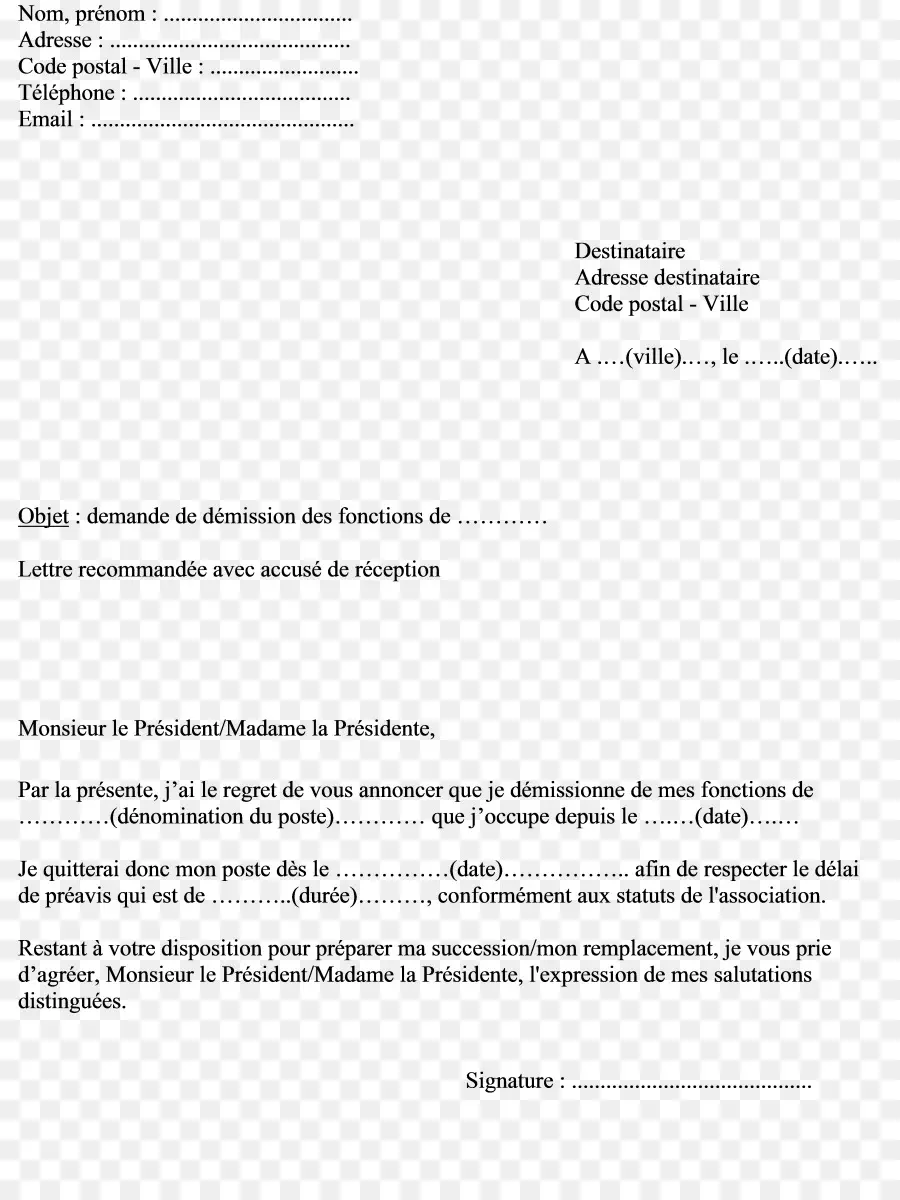 จดหมาย，หนังสือขอลาออกกฎหมายในภาษาฝรั่งเศส PNG