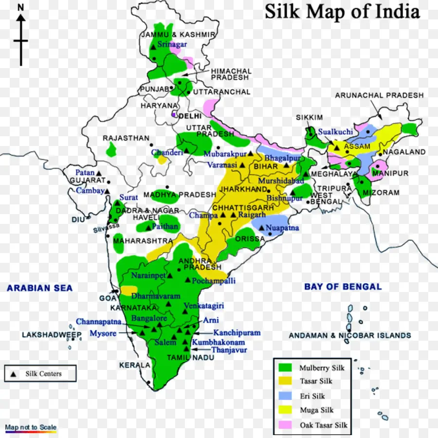 แผนที่ผ้าไหมอินเดีย，การผลิตไหม PNG