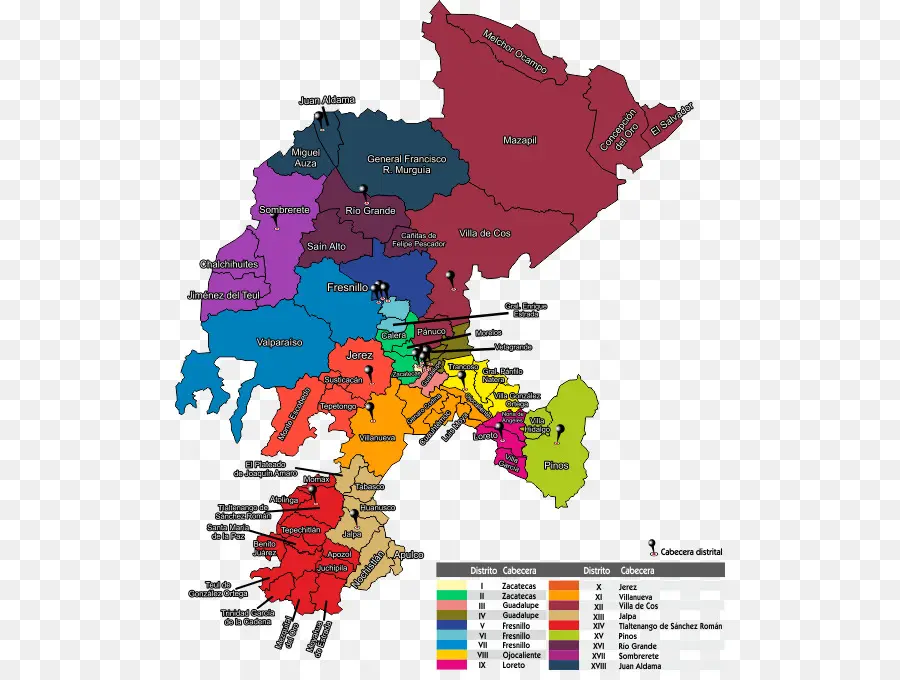 แผนที่ Zacatecas，เขต PNG