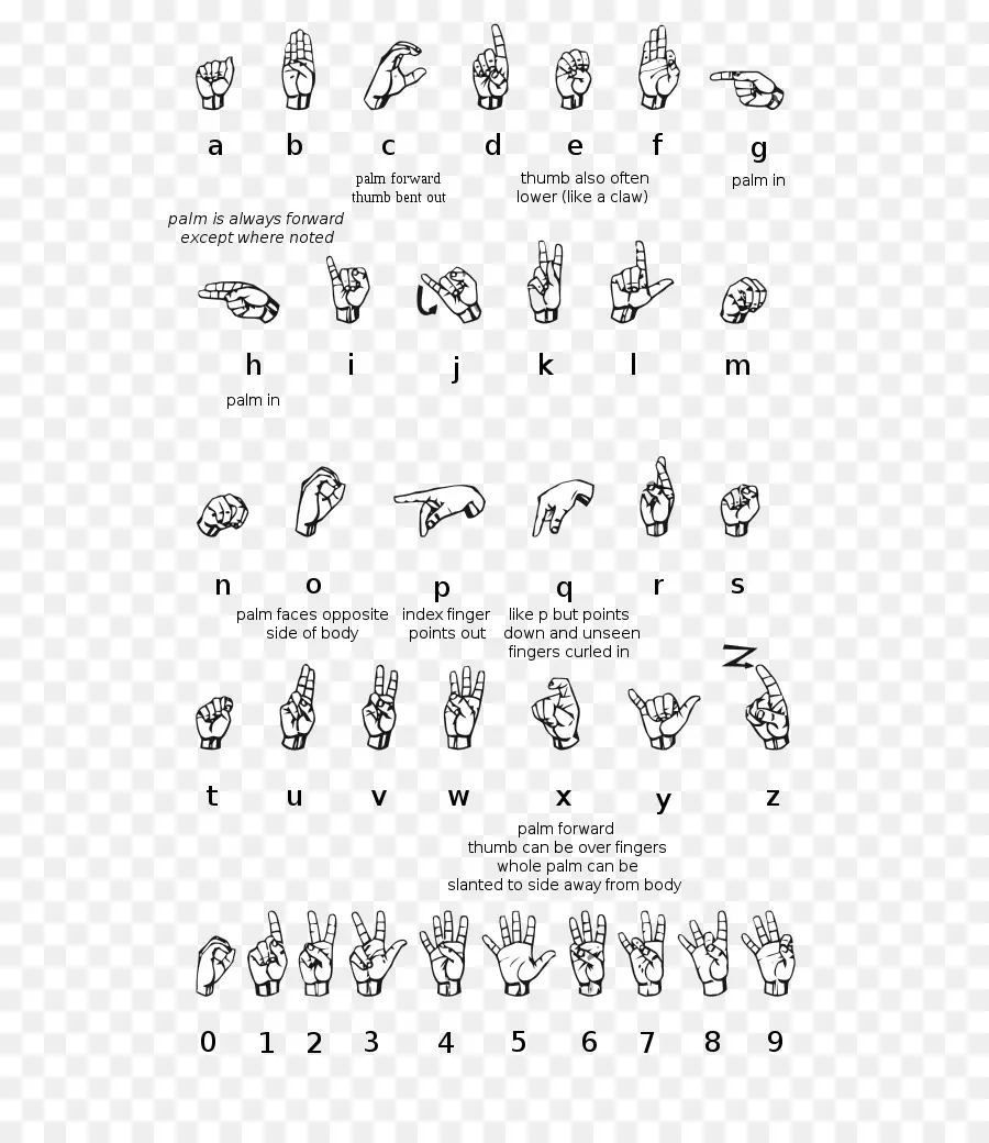 แผนภูมิภาษามือ，ตัวอักษร PNG