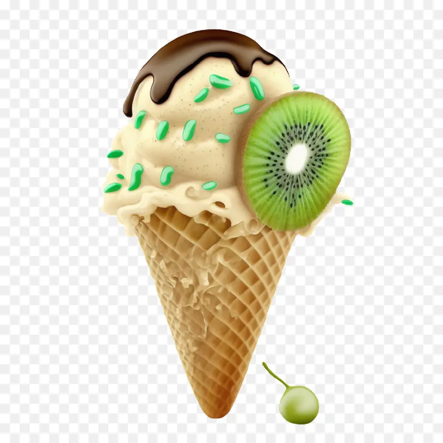 ไอศครีมกรวย，Kiwi Soft Ice Cream Cone PNG