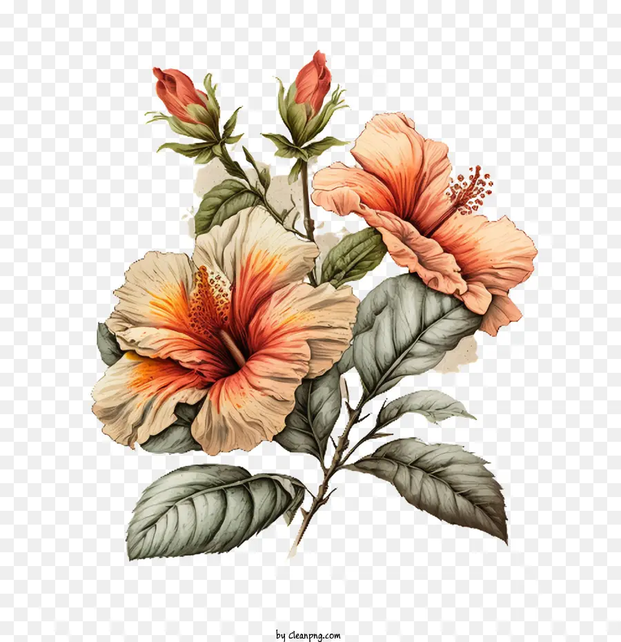 Hibiscus วาดด้วยมือ，ดอกชิบัส PNG