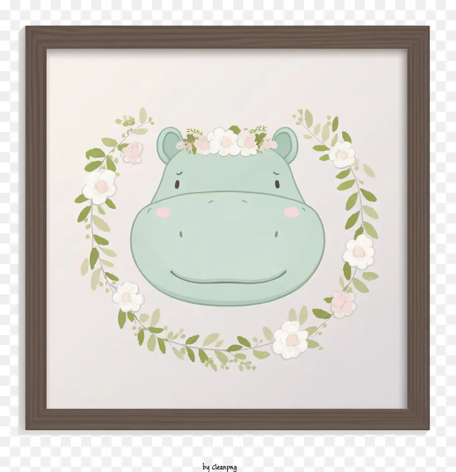 Kawaii Hippo，ฮิปโปกับดอกไม้ PNG