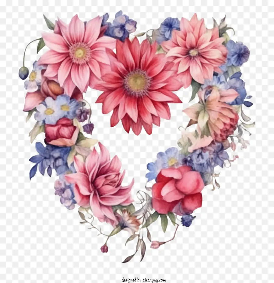 ดอกไม้สีน้ำ Dahlia，Dahlia Heart Wreath PNG