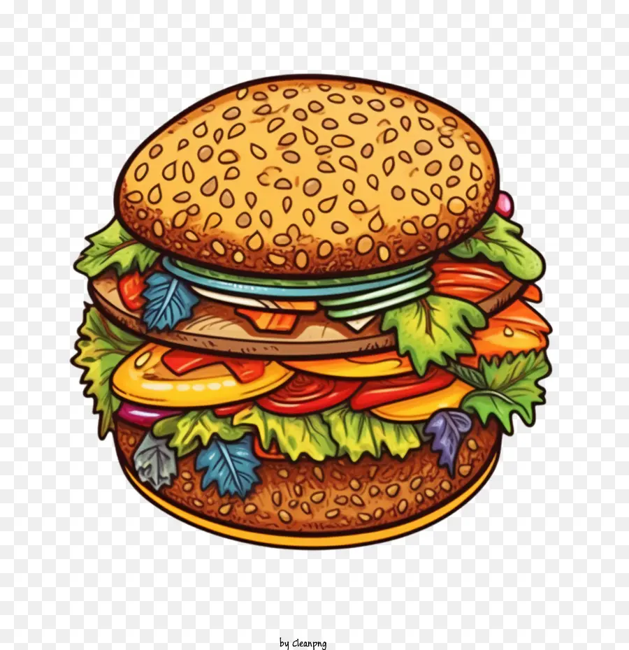 แฮมเบอร์เกอร์，Doodle Hamburger PNG