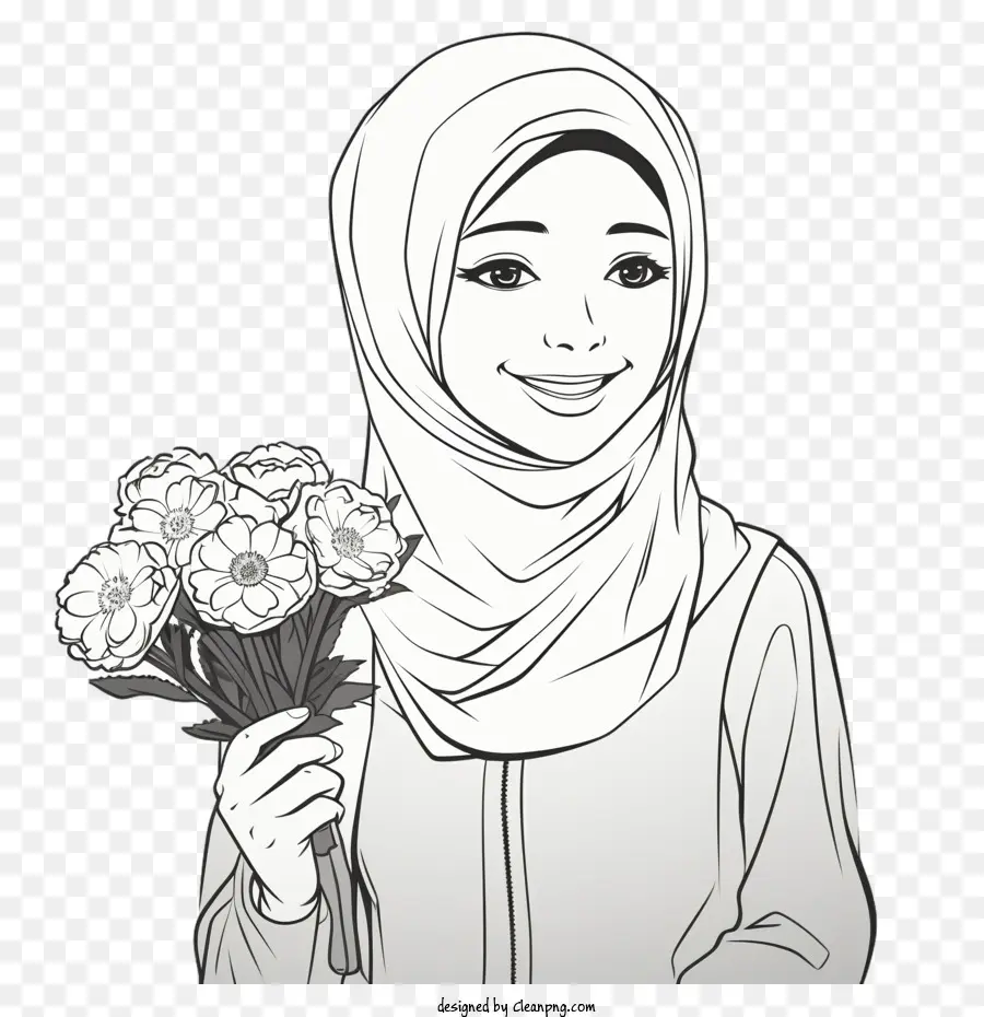 มุสลิมหญิง，ช่อดอกไม้ PNG