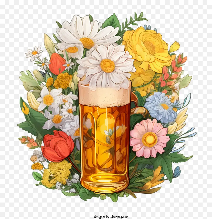 เบียร์，ดอกไม้ PNG