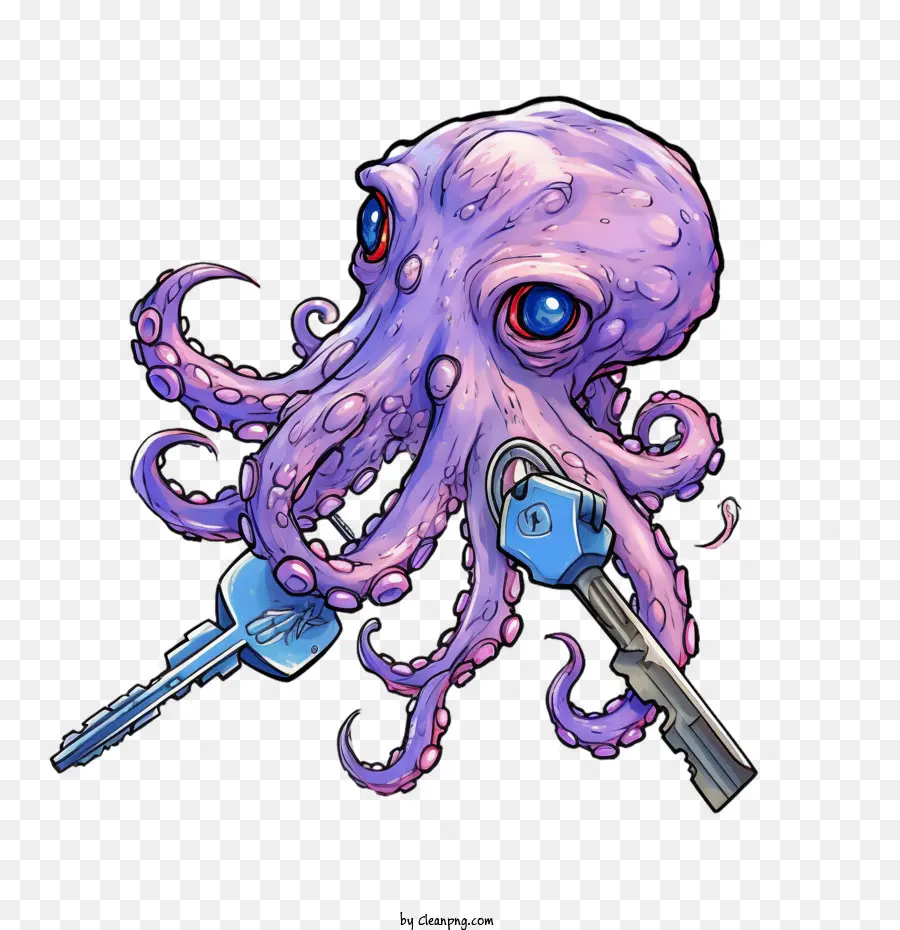 ปลาหมึกยักษ์，Octopus With Keys PNG