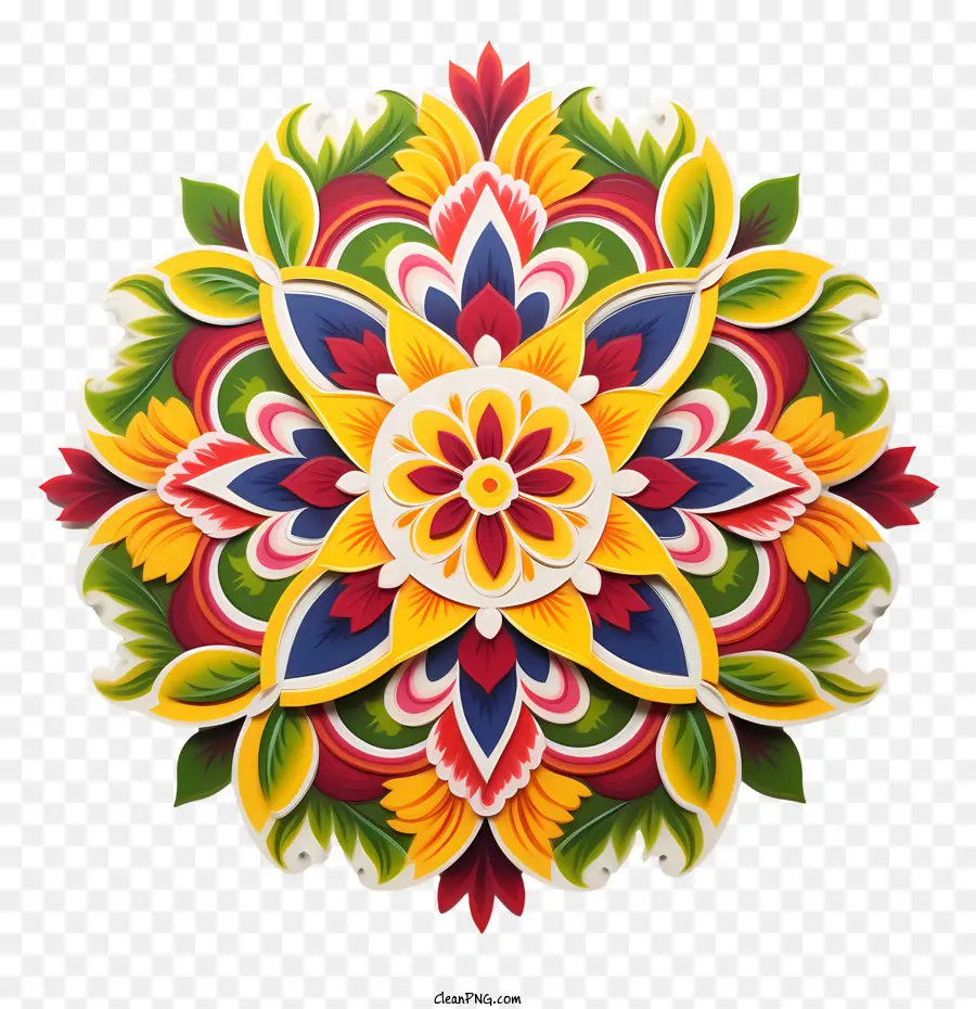 Onam Floral Rangoli，แมนดาลาสีสันสดใส PNG