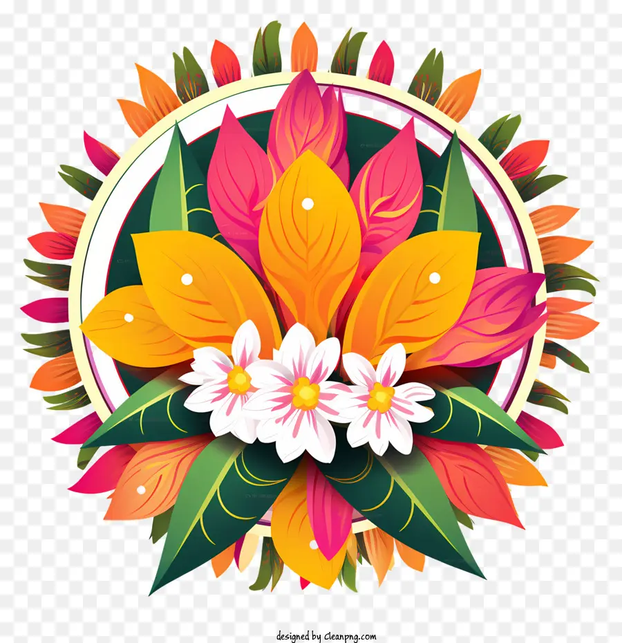 Onam Floral Rangoli，ช่อดอกไม้สีสันสดใส PNG