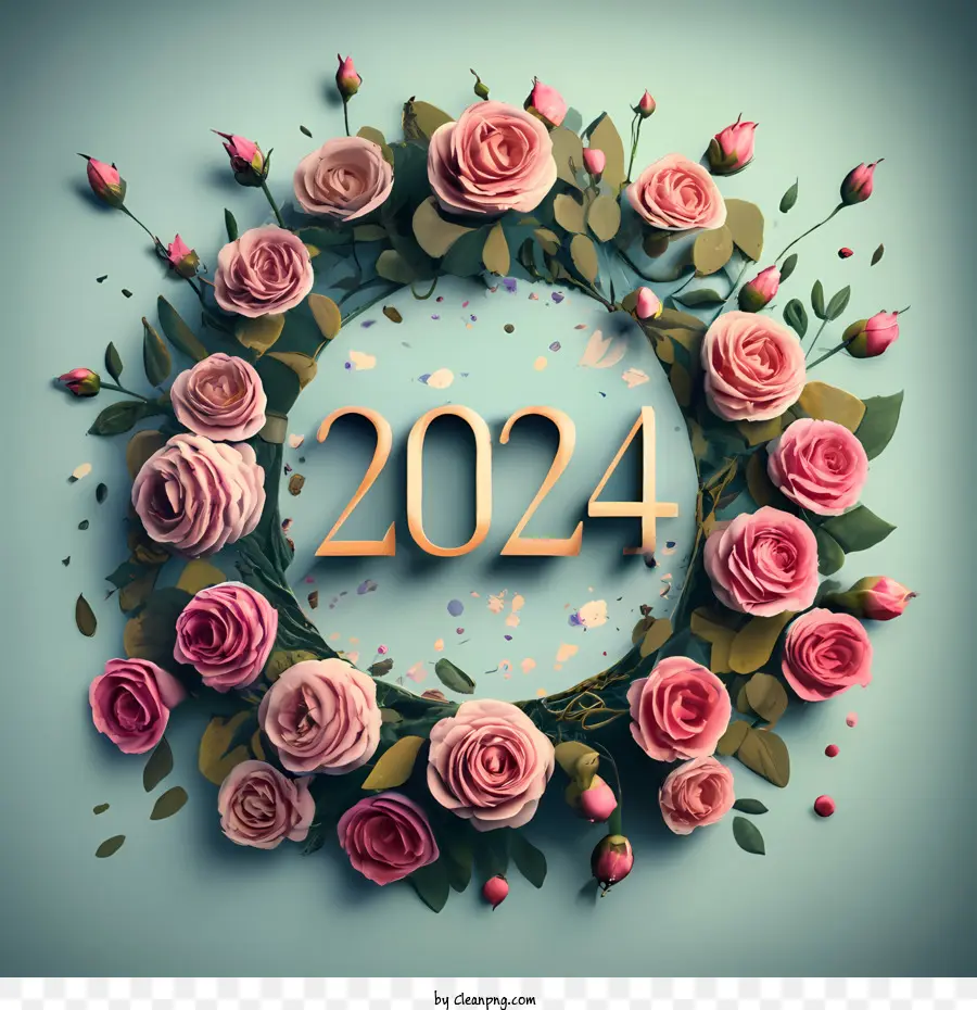 2024 สวัสดีปีใหม่，ช่อดอกไม้ PNG