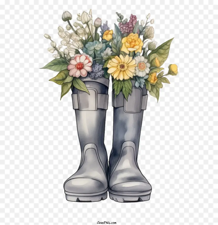 ยางรองเท้าบูท，ดอกไม้ PNG