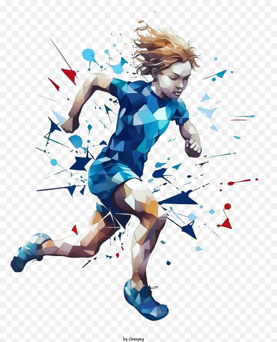 ผู้หญิงวิ่งหนี，สีน้ำเงิน Tshirt PNG