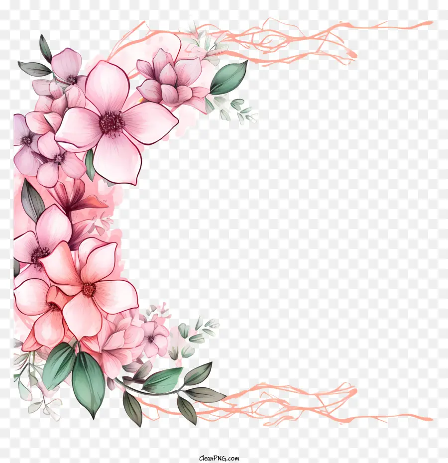 ไม้กวาดเส้นขอบ，ดอกไม้สีชมพู PNG