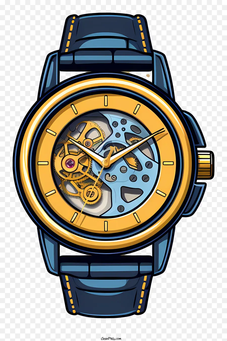 นาฬิกาข้อมือสีน้ำเงิน，ดำบนพื้นหลัง PNG