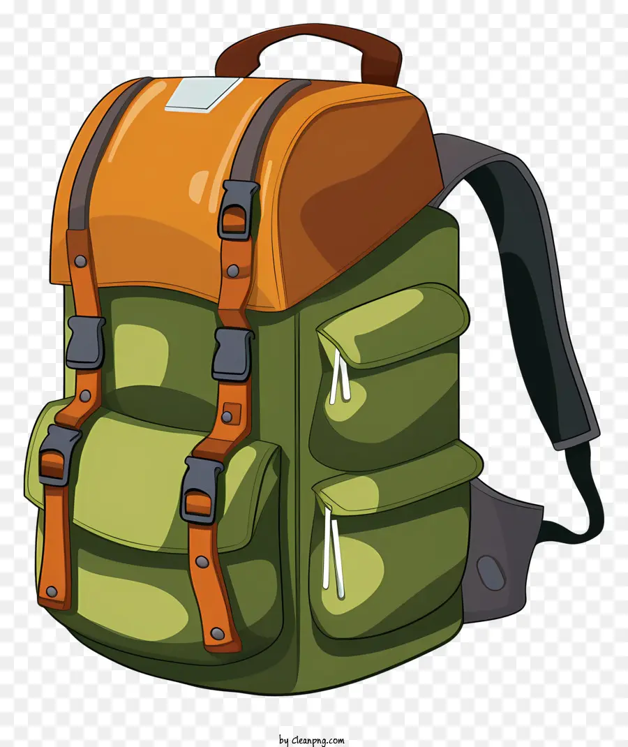 กระเป๋าเป้สะพายหลัง，กระเป๋าเป้สะพายหลังสีเขียวและสีส้ม PNG