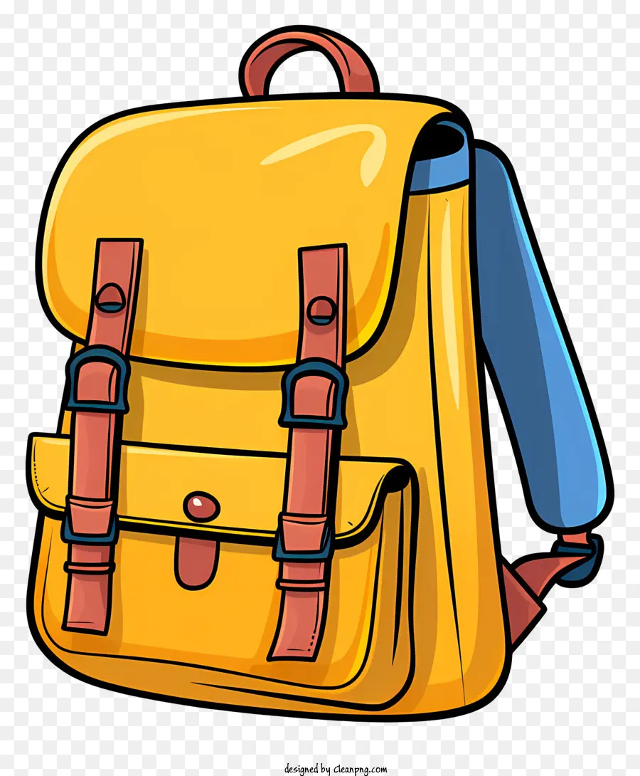กระเป๋าเป้สะพายหลังสีเหลือง，สายรัดสีน้ำตาล PNG