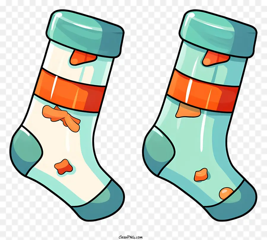 การ์ตูนปักถุงเท้า，ถุงเท้าลายทางสีส้มและสีน้ำเงิน PNG