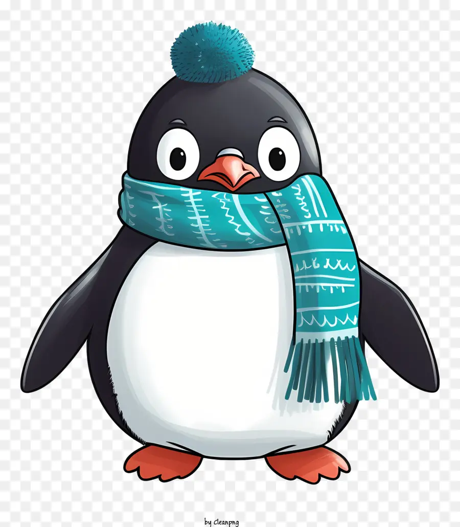 การ์ตูนปักเพนกวินตบเพนกวิน，ผ้าพันคอสีฟ้าและสีขาว PNG