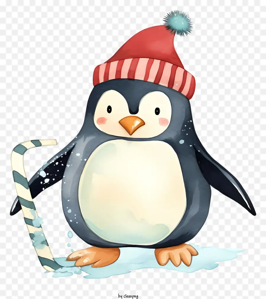 การ์ตูนปักเพนกวินตบเพนกวิน，หมวกลายสีแดงและสีขาว PNG