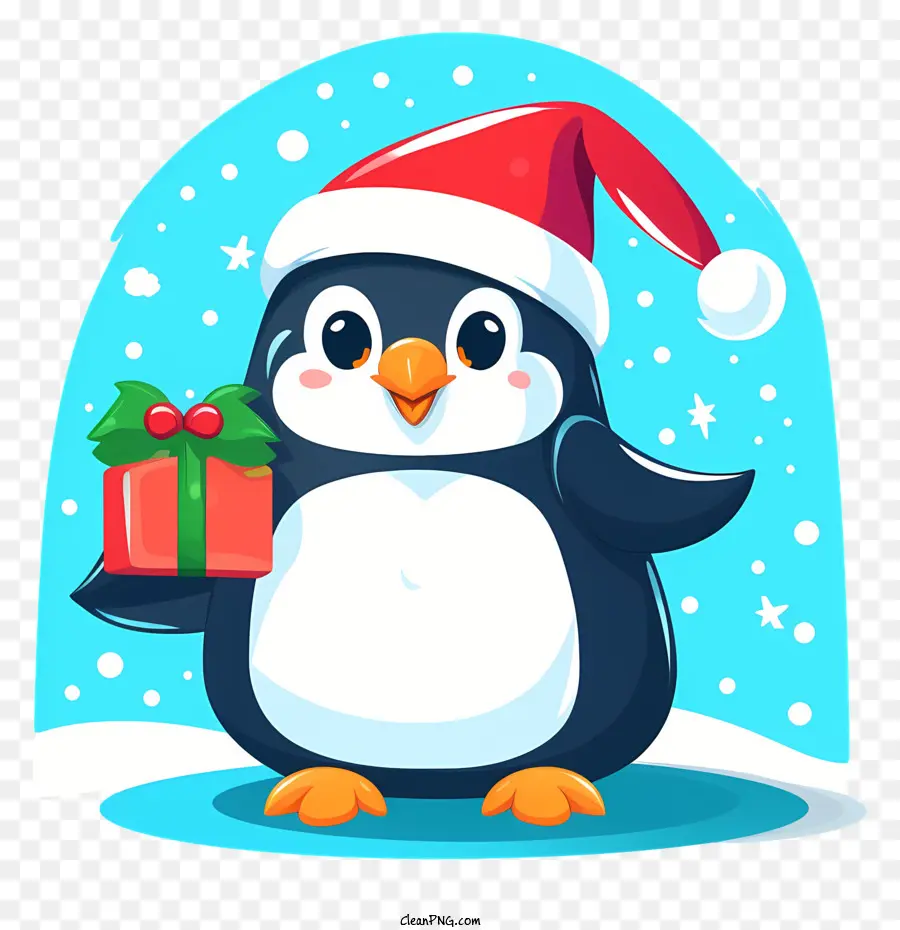 การ์ตูนปักเพนกวินตบเพนกวิน，ซานต้าคลอสหมวก PNG