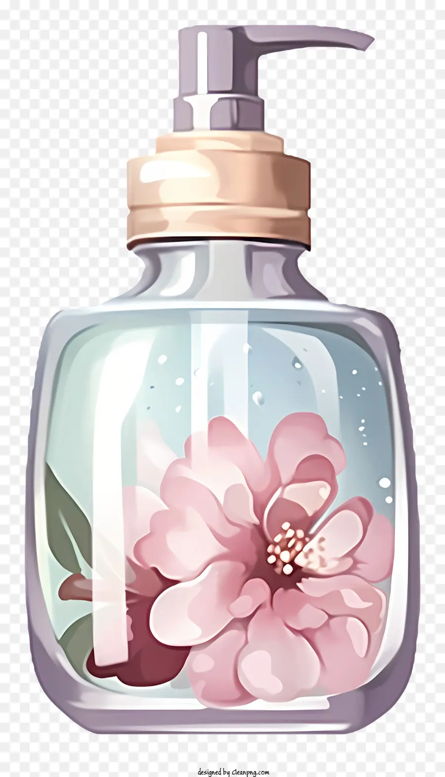 ขวดแก้วใส，ดอกไม้สีชมพู PNG