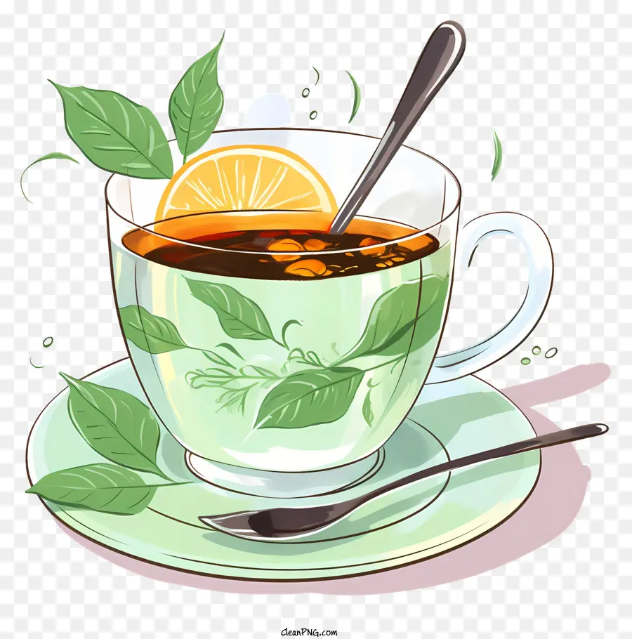 ถ้วยชา，ชิ้นส้ม PNG
