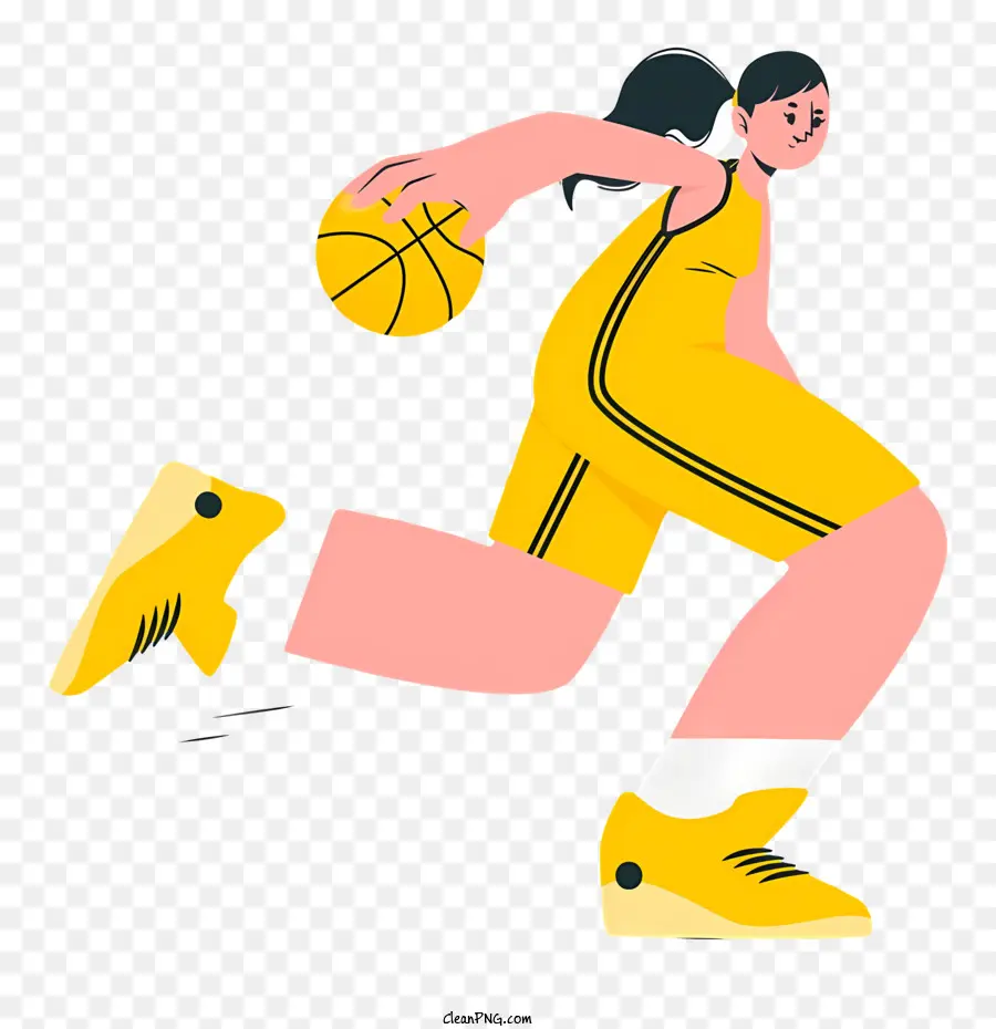 การ์ตูนปักผู้หญิง，ชุดบาสเก็ตบอลสีเหลือง PNG
