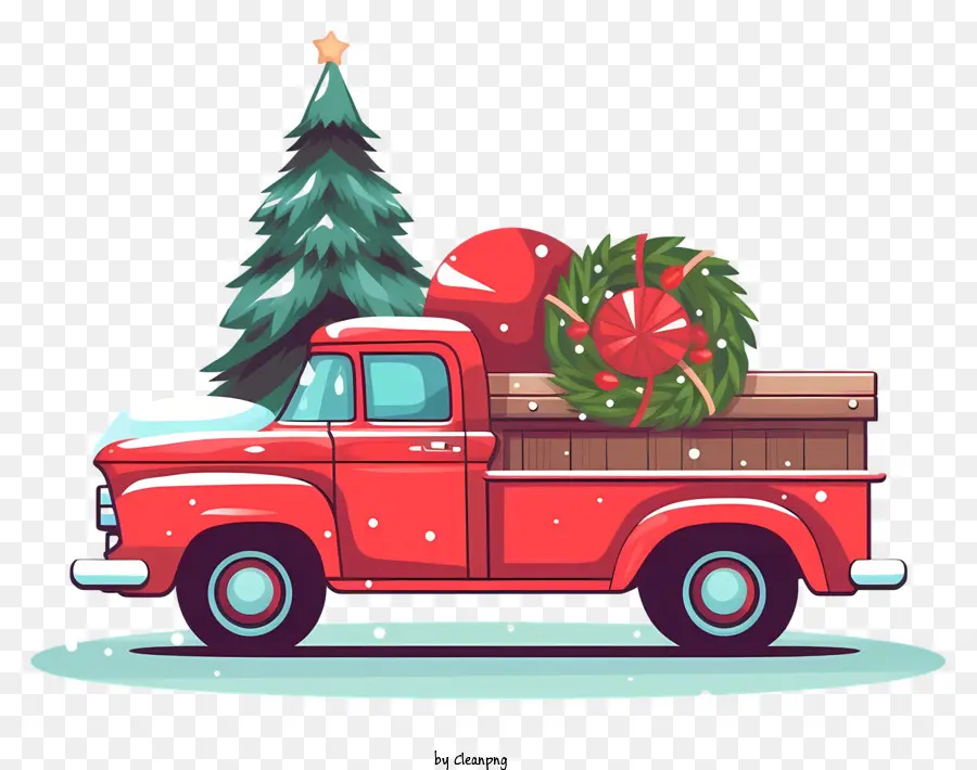 คริสมาสต์รถบรรทุก，รถปิคอัพสีแดง PNG