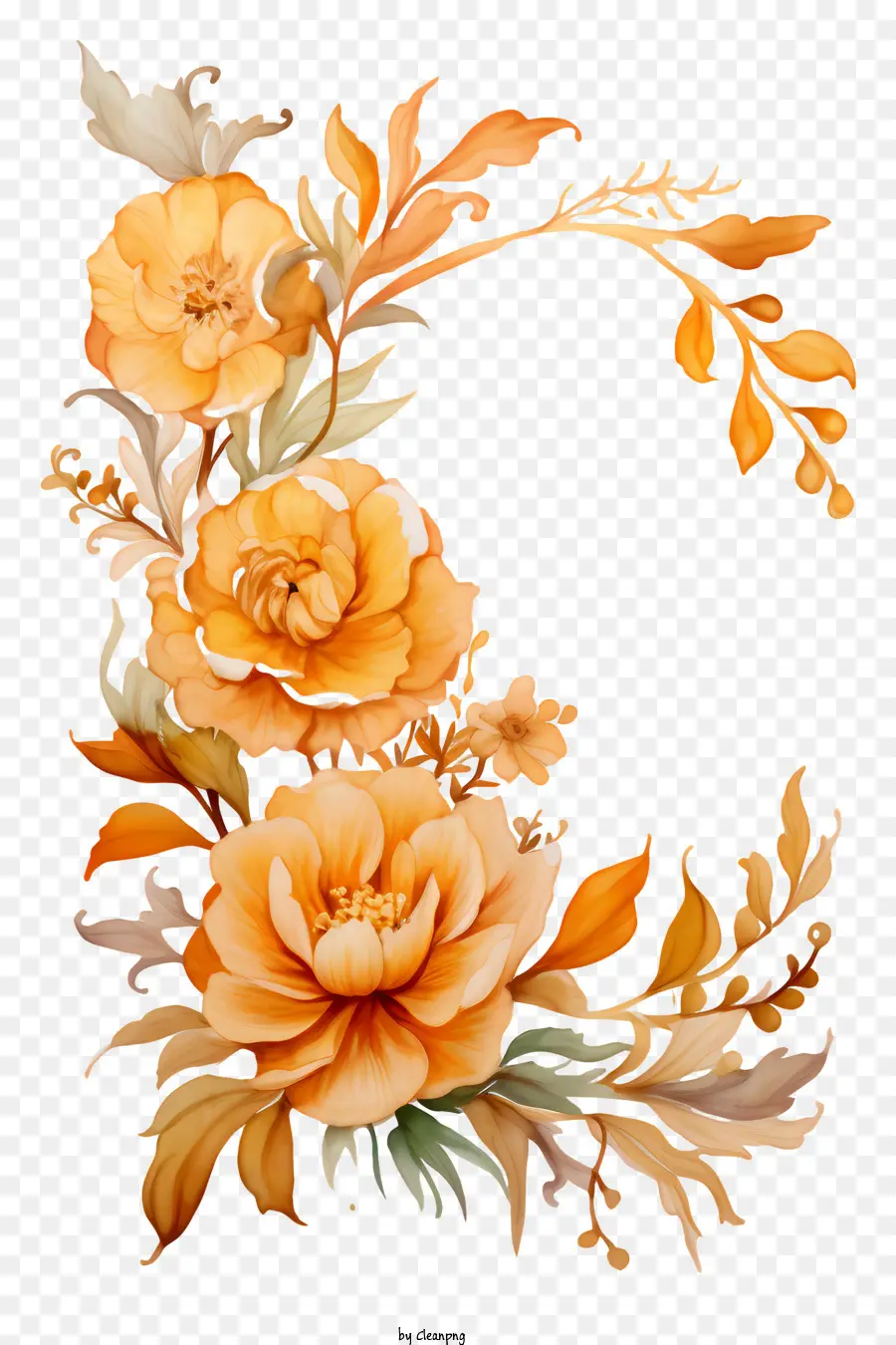 สีวาดรูป，ช่อดอกไม้สีส้ม PNG