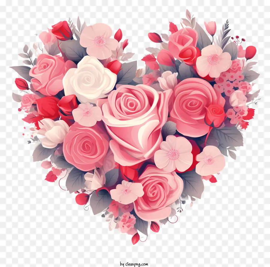 หัวใจรูปร่างช่อดอกไม้，บดอกกุหลาบสีชมพู PNG