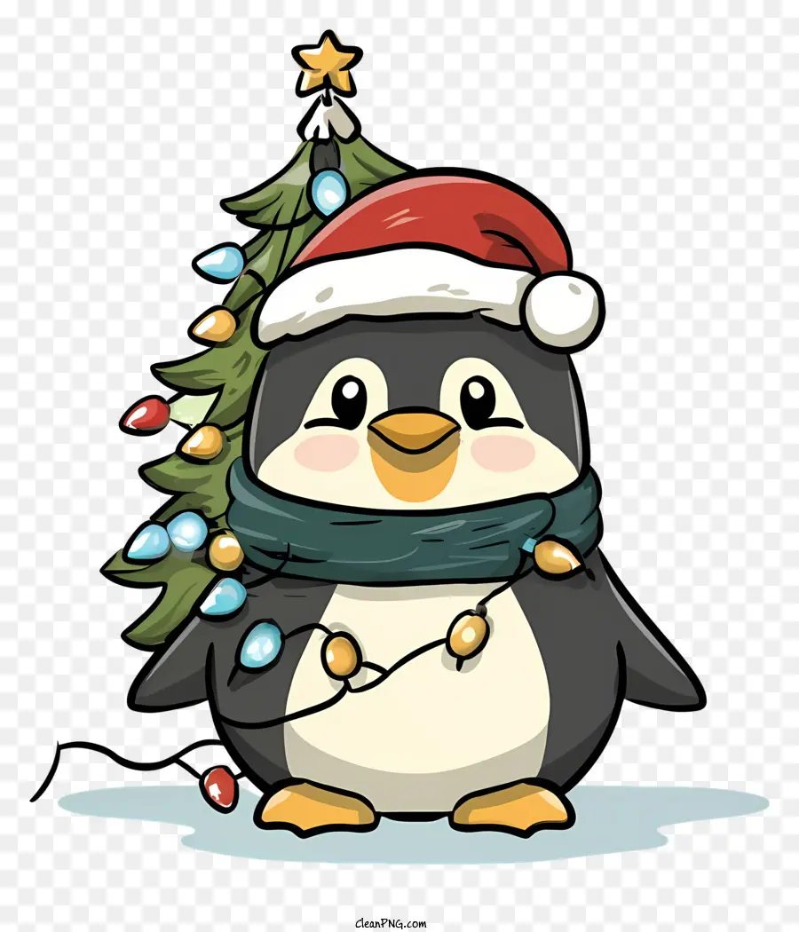 การ์ตูนปักเพนกวินตบเพนกวิน，แค่หมวกซานต้าใบเดียว PNG