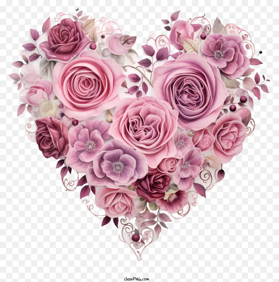 กุหลาบรูปหัวใจ，บดอกกุหลาบสีชมพู PNG