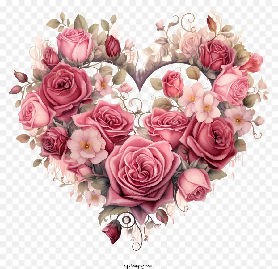 Heartshaped ช่อดอกไม้，บดอกกุหลาบสีชมพู PNG