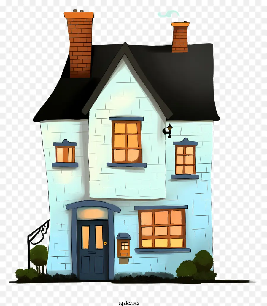 เล็กบ้าน，บ้านสีขาวและสีน้ำเงิน PNG