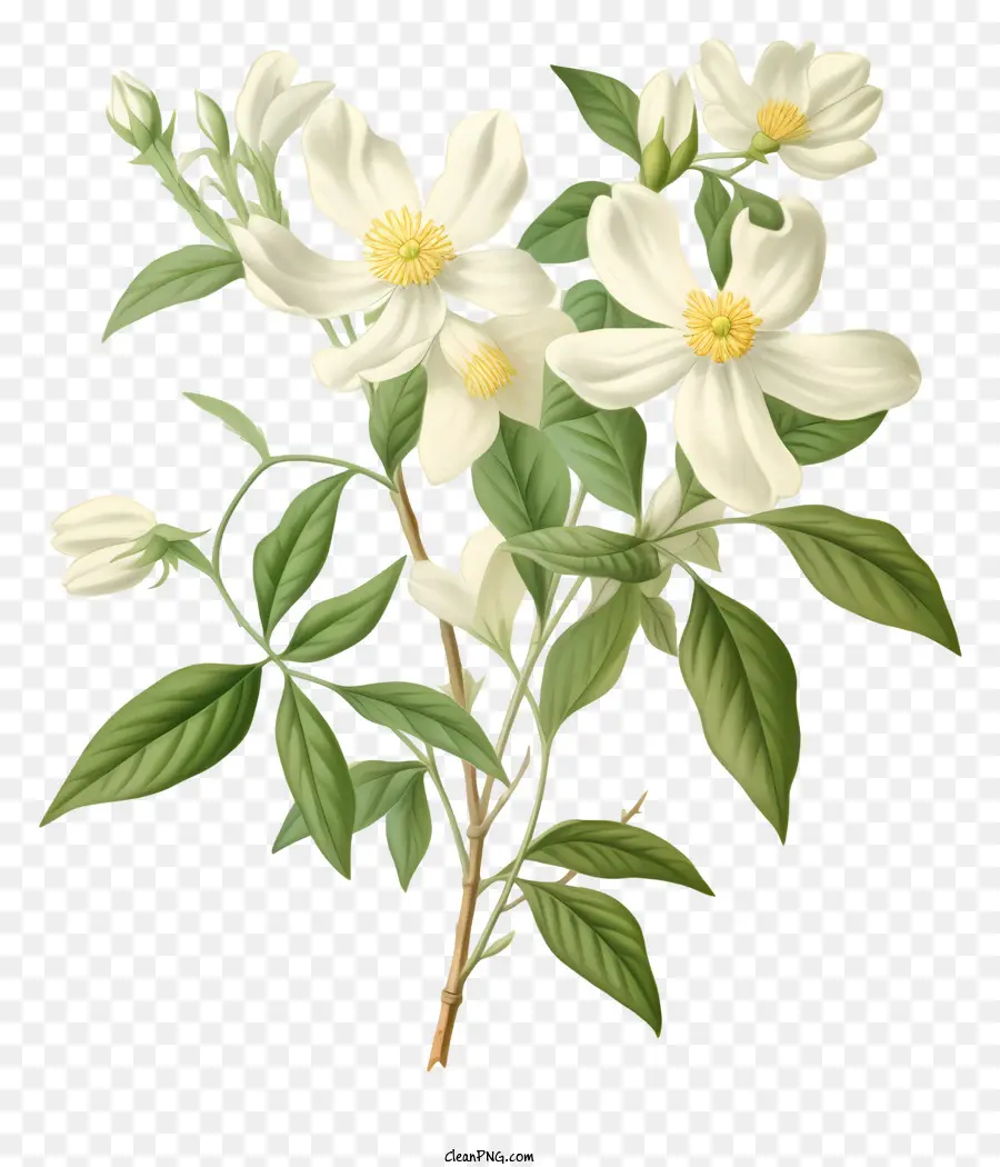 ดอกไม้วูดสีขาว，ใบไม้สีเขียว PNG