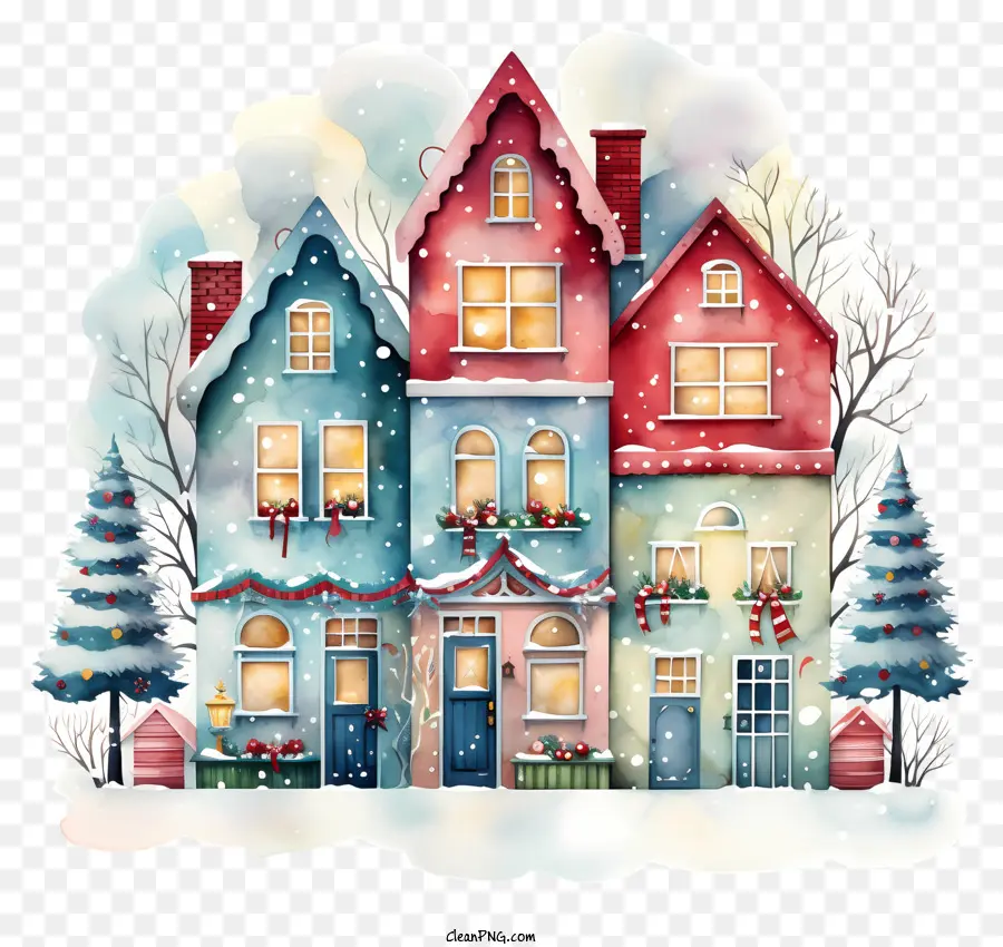 คริสมาสต์ตกแต่ง，บ้านสีสันสดใส PNG