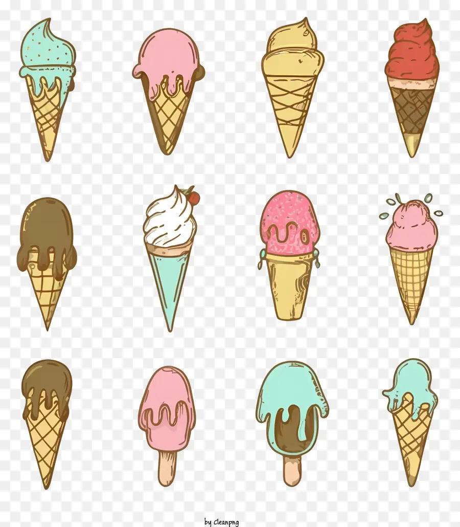 ไอศกรีม Cones，สีสรรไอศกรีม PNG