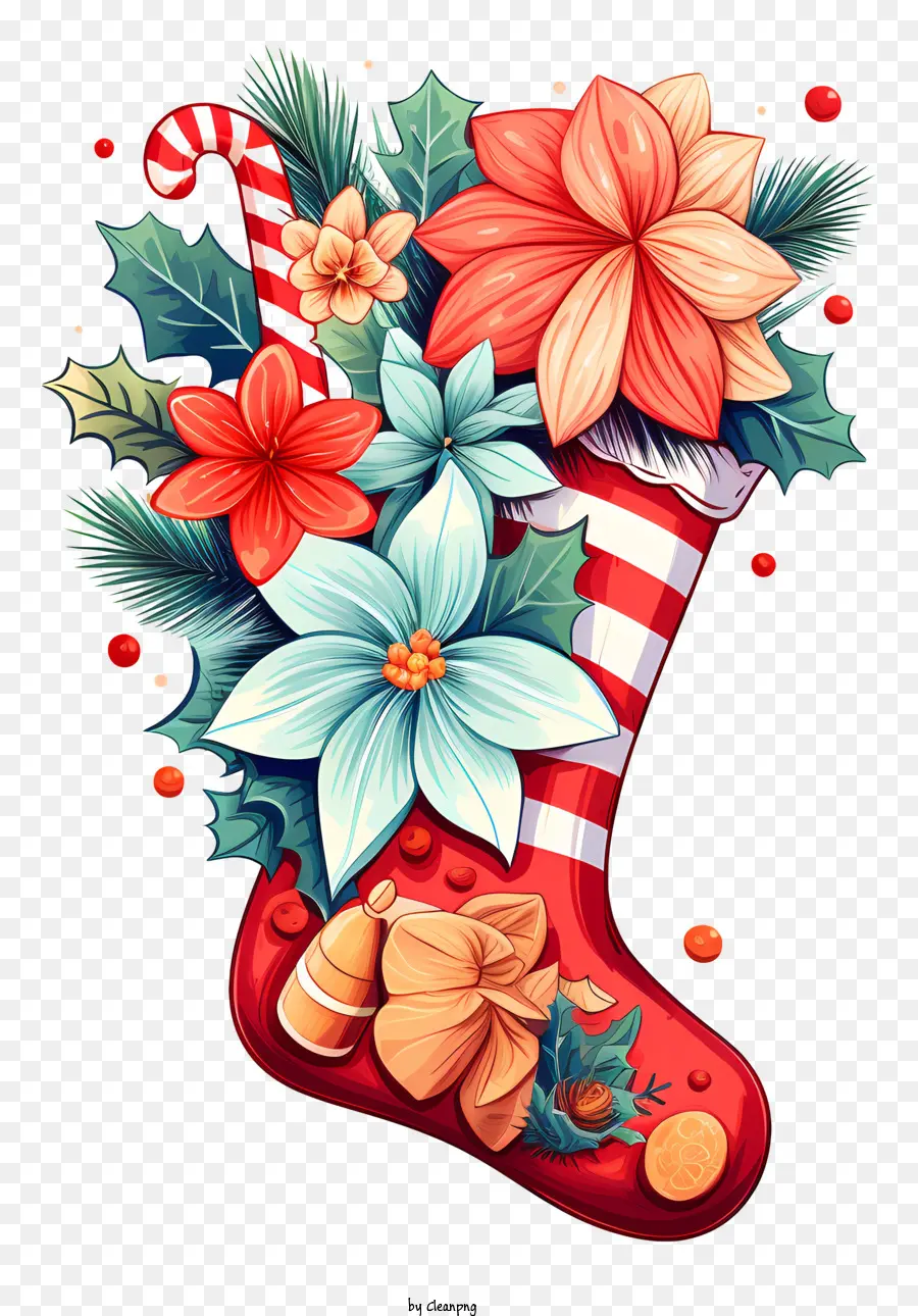 คริสมาสต์ถุงเท้า，สีสรดอกไม้ PNG