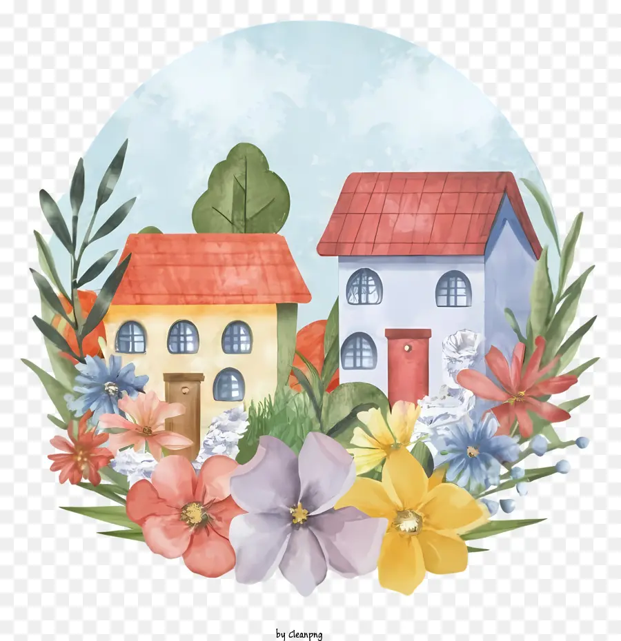 สี Illustrations，บ้านกับสวน PNG