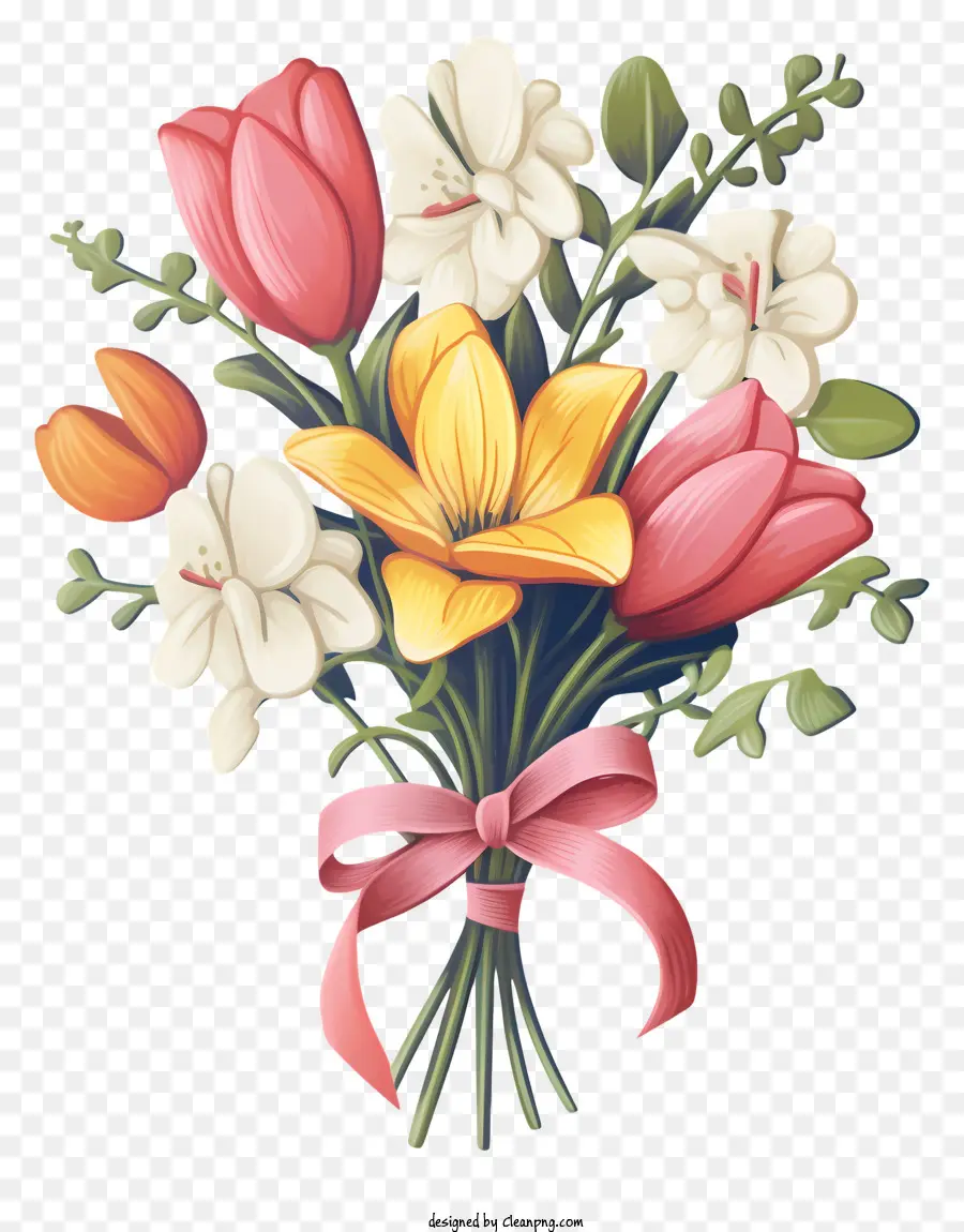 ช่อดอกไม้ของดอกไม้，ดอกทิวลิปสีชมพูและสีเหลือง PNG