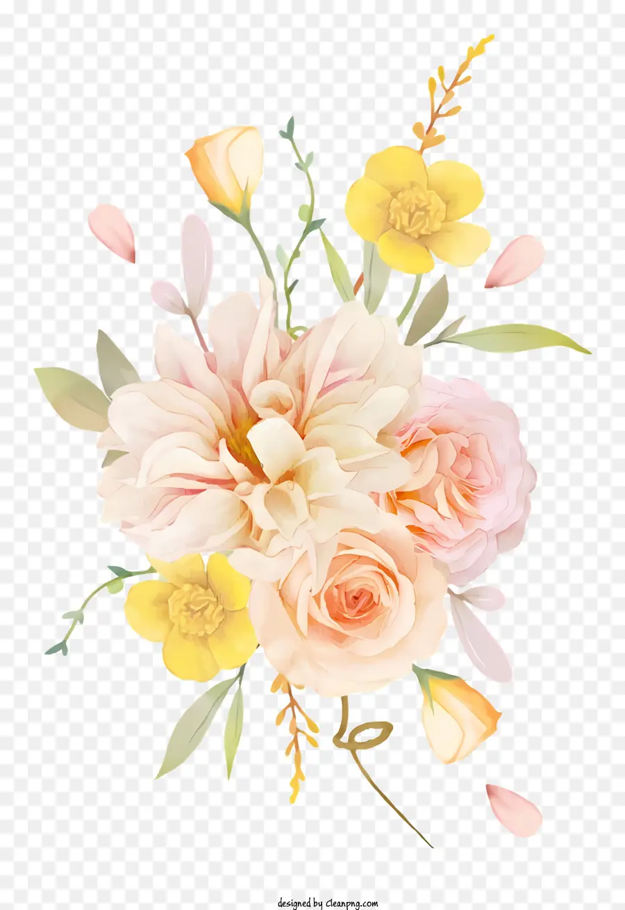 ช่อดอกไม้，กุหลาบสีชมพูและสีเหลือง PNG
