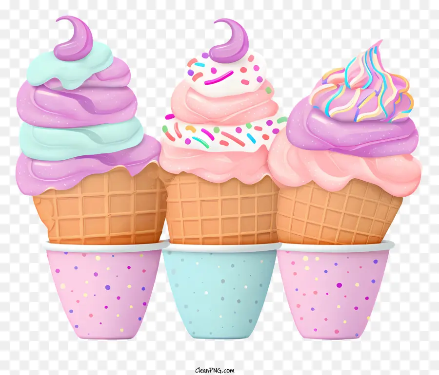 ไอศกรีม Cones，กรวยไอศครีมสีสันสดใส PNG