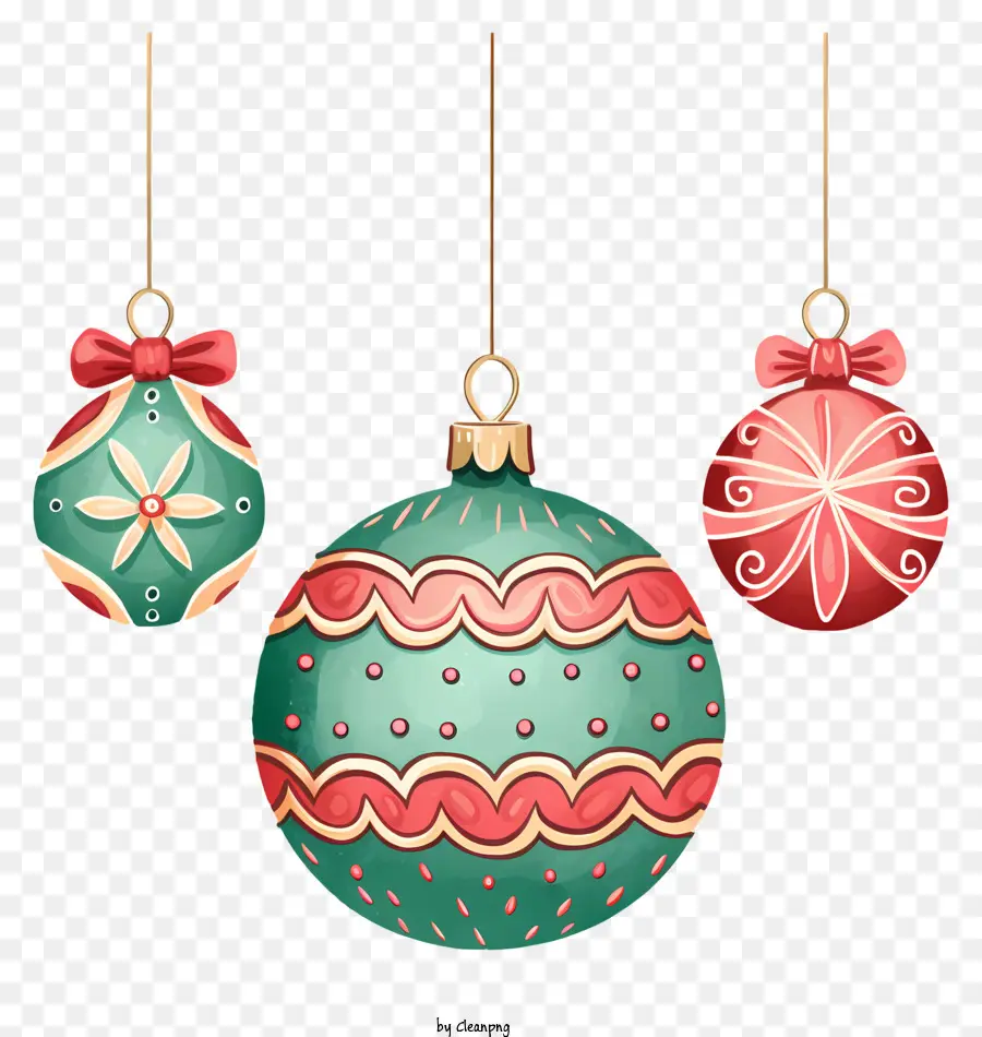 คริสมาสต์ Ornaments，ของตกแต่งสีเขียวและสีแดง PNG